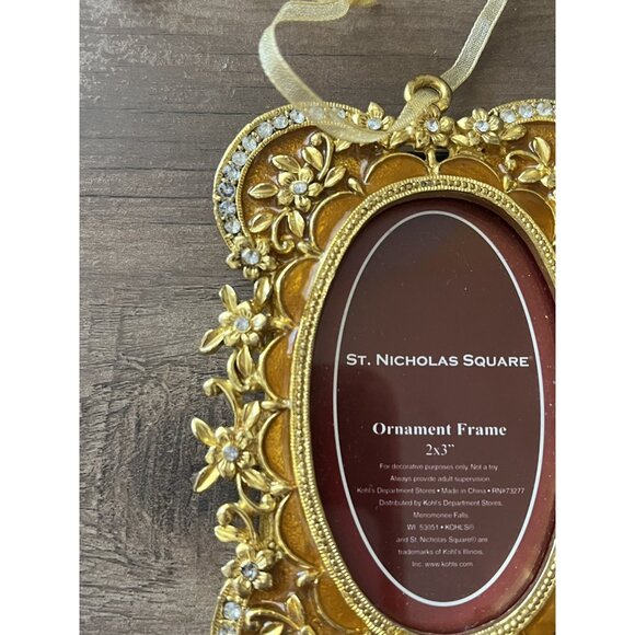 ST. Nicholas Square Enamel Gold Ornament Frame 4x3" Ornate Floral Rhinestones - Picture 5 of 7